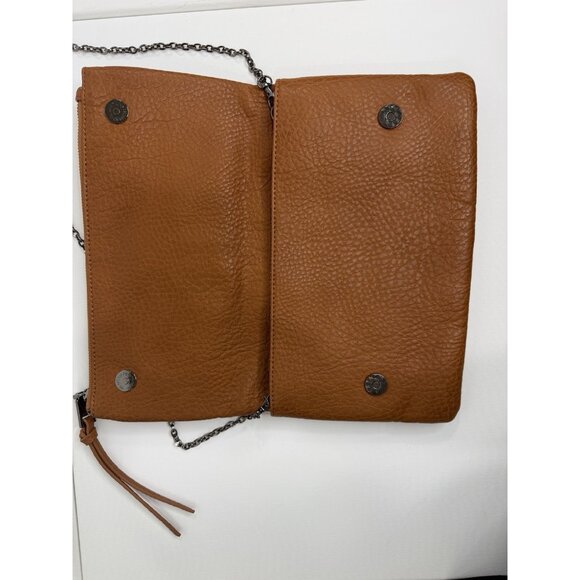 Modella Tan Faux Leather Foldover Clutch Crossbody Bag Chain Strap Purse - Picture 6 of 14